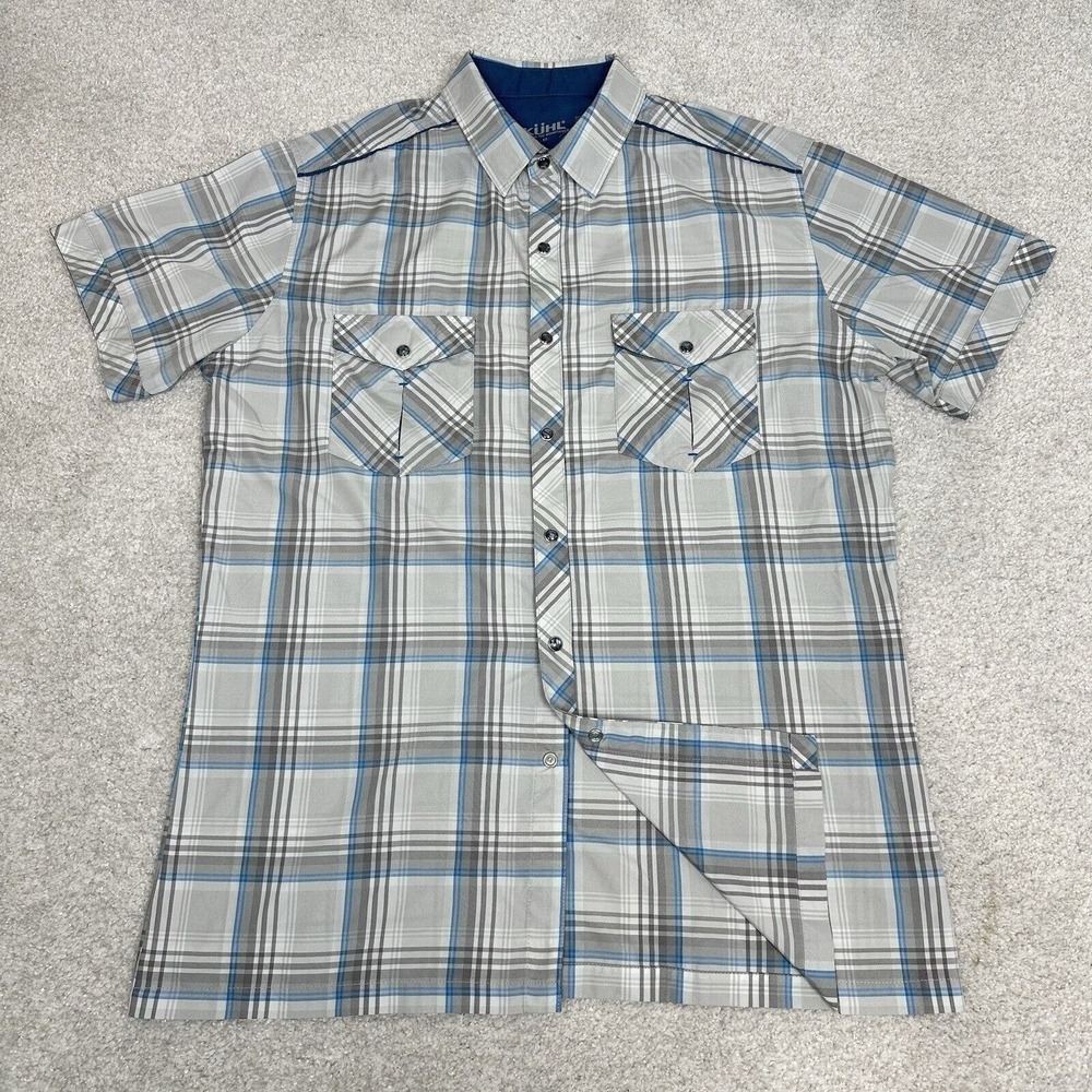 KUHL Short Sleeve Button Down Shirt Men's Medium M White Plaid Eluxur